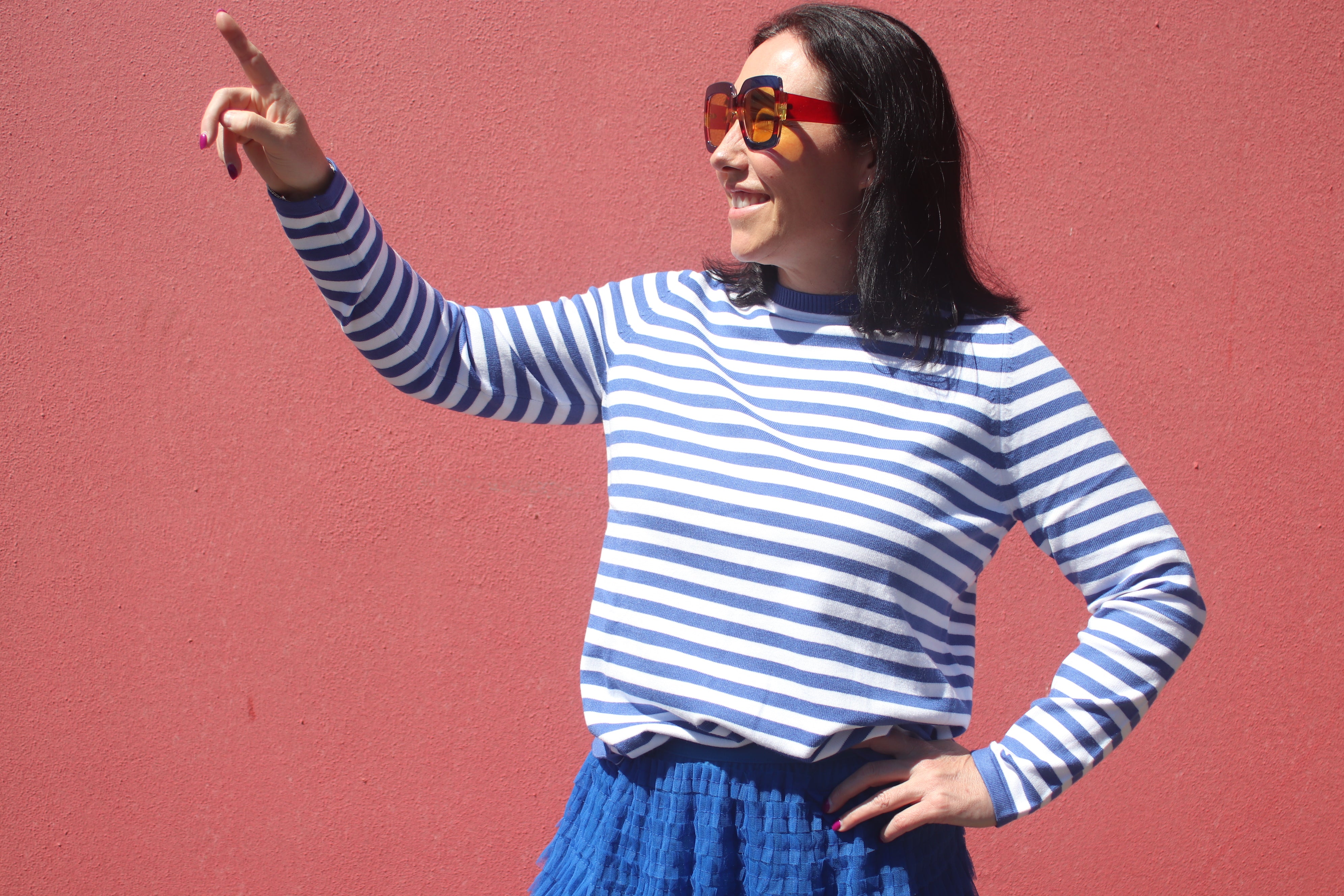 Lucky Stripe Knit Jumper - Blue and White