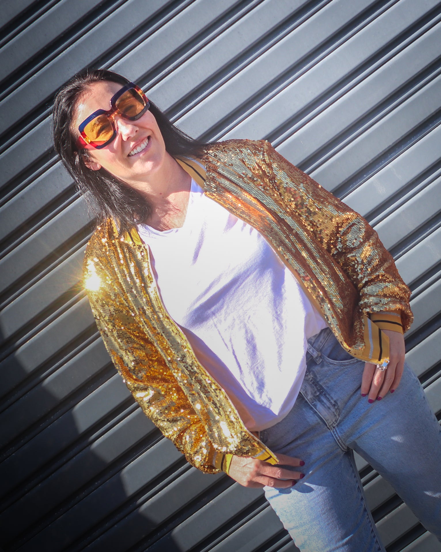 Sequin Bomber Jacket - Gold
